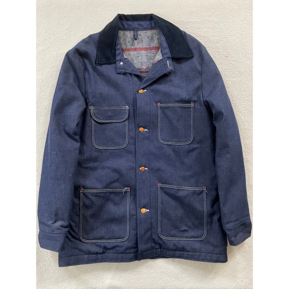 70s Wrangler Blue Bell Mens 42 Chore Jacket Blue Blanket Lined Corduroy Collar